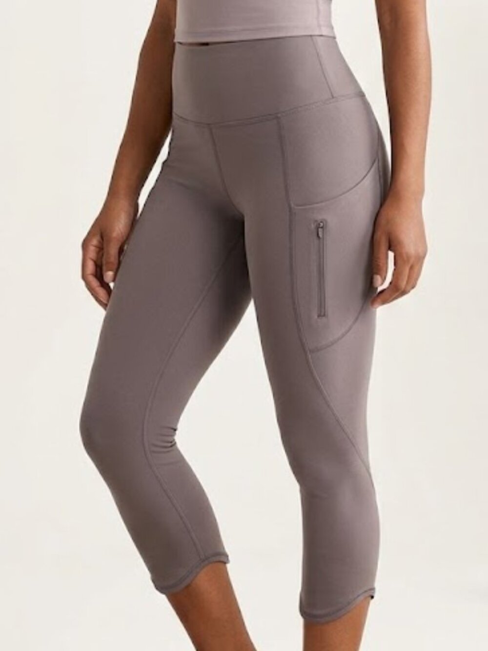 Athleta Womens Medium Charcoal Grey Rainier Stash Pocket Capri Leggings Zipper